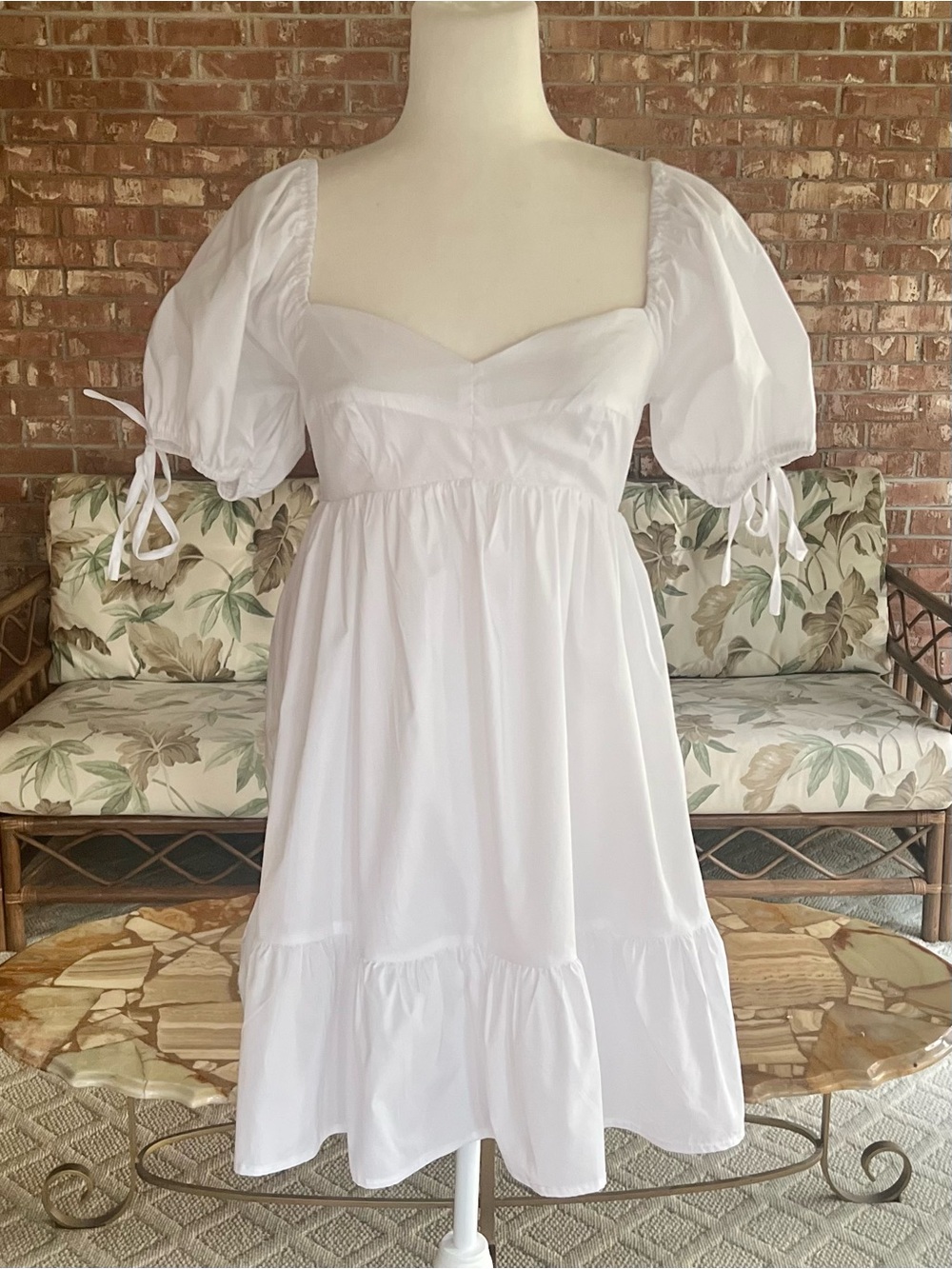 &merci Dress Puff Short Sleeve Tiered Mini Sweetheart Neck M NWT Cottagecore